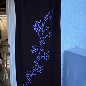 Black Dress with Blue Floral Design